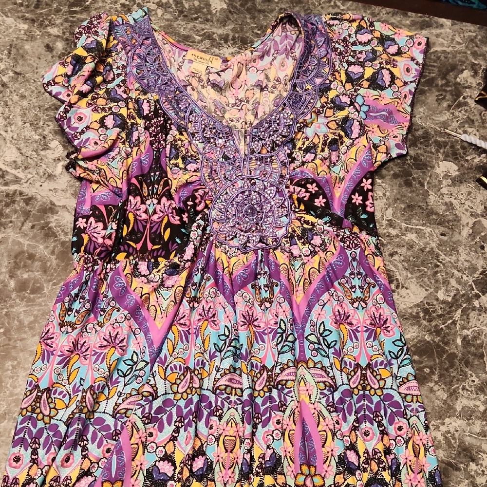 Gorgeous ONE WORLD Purple and Pink Floral Dress